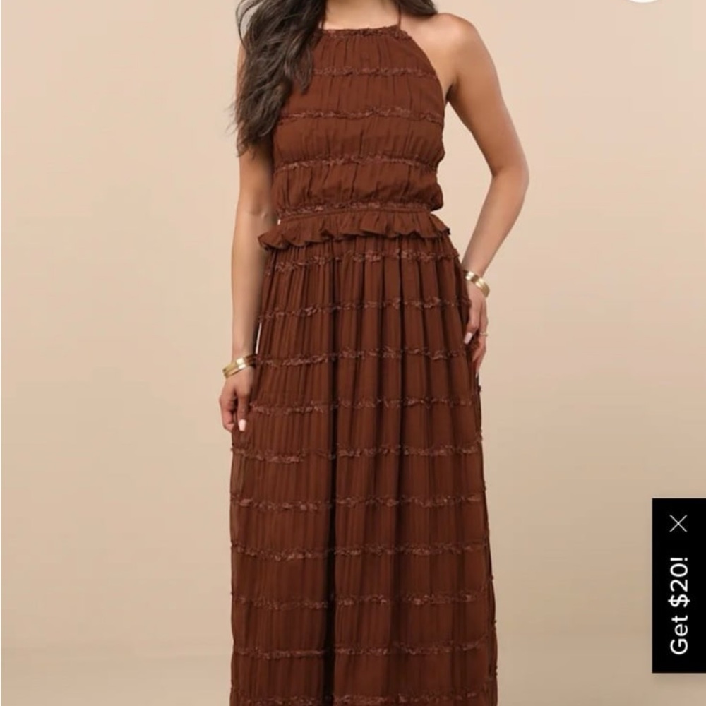 Lulu's Chocolate Brown Halter Maxi Dress